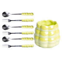 Набор десертных вилок и ложек на 3 персоны с подставкой из фарфора 7 предметов Зеленый HP-20-58