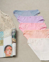 Жіночі бавовняні трусики в рубчик - мереживо з боків    M, L      5 шт.