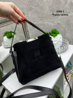 Чорна — три відділення - натуральний замш  - стильна сумочка Lady Bags, два ремені в комплекті (0388-1)