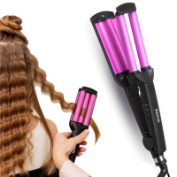 Плойка для волос тройная 55W «Kemei KM-2022» Черно-розовая, плойка 3 волны - стайлер для локонов