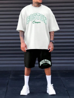 Чорно-білий комплект футболка та шорти з ДТФ принтом (оверсайз)