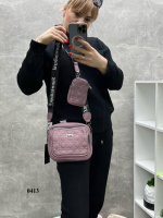 Темна пудра - комплект клатч + гаманець - ніжний молодіжний стильний стьобаний  (0413)