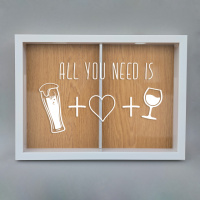 Двойная рамка копилка «All you need is beer, love and wine» для пробок, Белый-коричневий, английский