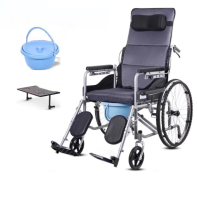 Инвалидная коляска складная, регулируемый наклон, съемный горшок, съемный столик, нескользящие поручни, 89*68*100см