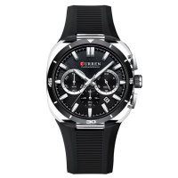 Чоловічий годинник Curren 8502 Black-Silver з хронографом та силіконовим ремінцем