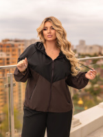 Стильний жіночий костюм із плащової тканини «Wolf» | Норма та батал Чорний +шоколадний, 46-48