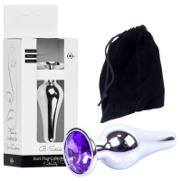 Анальна пробка металева з каменем розмір М срібляста для анальної стимуляції Boss Series