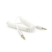 Кабель AUX Audio DC3.5 папа-папа 1.5м пружина, CCA Stereo Jack, (круглый) White cable, Box