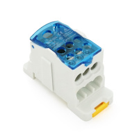 Параллельный разветвитель-сплиттер UKK160, 6 выходов (латунь) 6х16мм², вход 1х70мм² + 1х16мм², AC/DC 1000V, 160А, 75*47*29,4 мм, BLUE