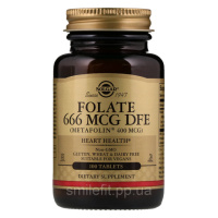 Фолієва Кислота (В9), Метафолін, 400 мкг, Metafolin, Solgar, 100 таблеток