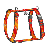 Шлея для собак анатомічна H-подібна WAUDOG Nylon з QR-паспортом, світловідбивна, малюнок «Флеш Лого», пластиковий фастекс, S, Ш 15 мм, A 30-45 см, B