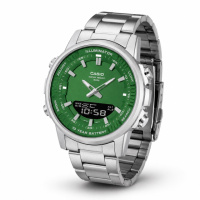 Чоловічий годинник Casio AMW-880D-3A з зеленим циферблатом та сталевим браслетом