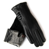 PODIUM Перчатка Женская кожа F2-5299 black махра