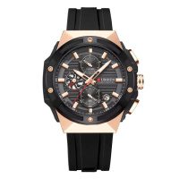 Чоловічий годинник Curren 8462 Rose Gold-Black з хронографом та силіконовим ремінцем