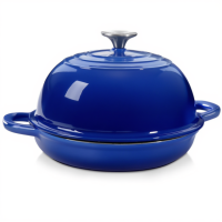 Чугунная круглая форма для выпечки хлеба с крышкой Ø26 (см) антипригарная форма для хлеба в духовку Синяя HP-1-21-BLUE