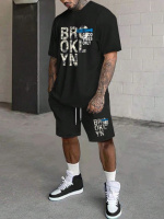 Комплект футболка та шорти чорного кольору з ДТФ принтом (оверсайз)