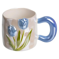Новогодняя фарфоровая чашка для чая и кофе «Нежный Тюльпан» с 3D декором 400 мл, праздничная кружка чашка на подарок Голубой FM-40D