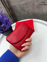 Натуральна шкіра. Червоний - на магніті - жіночий, стильний, мініатюрний гаманець - 13х10 см - у коробці (1330)