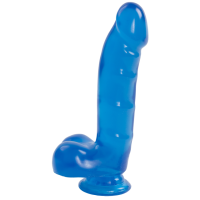 Фаллоимитатор Doc Johnson Jelly Jewels Cock & Balls Blue, диаметр 3,6см, антибактериальный ПВХ