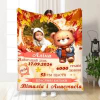 Плед 3D с метрикой Метрика для девочки Осенние листочки 1 фото 4052_C 17084 80х100 см