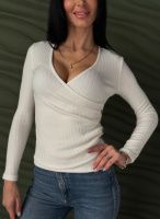 Легка кофтинка в рубчик на запах «Aura» | Норма і батал Молочний, 54-56