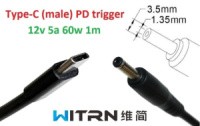 Переходник на 12v (max 5a, 60w) 3.5x1.35mm 1m з USB Type-C (male) Power Delivery PD (WITRN) тригер (A class) 1 день гар.