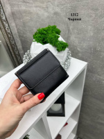 Натуральна шкіра. Чорний - жіночий стильний мініатюрний гаманець на магніті, у коробці (1312)