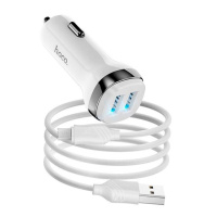 Набор АЗУ 12-24V HOCO Z40+ кабель Micro, 2xUSB, 2.4A, кабель 1м, White, Box