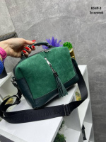 Натуральна шкіра. Зелений - два відділення на блискавці - якісний клатч-чемоданчик (0549-1)