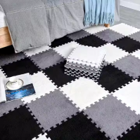 Коврик-пазл плюшевый, термоковрик, мат детский теплый 60*90см, 6 пазлов, цвет черный