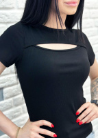 Футболка з вирізом «Bianka» оптом | Норма| Розпродаж моделі Чорний, 46-48
