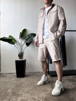 Бежевий чоловічий модний легкий літній костюм-двійка