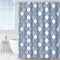 Шторка для ванной и душа с кольцами 180x180 см водоотталкивающая, шторка для ванной и душевой с крючками,серо-голубая спринтом