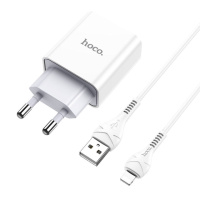 Мережевий зарядний пристрій Apple iPhone HOCO C81A (1USB/2.1A) + Ligthning (Білий) - купити в SmartEra.ua