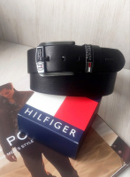 Кожаный мужской ремень для джинсов Tommy Hilfiger black