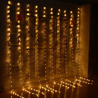 Гірлянда штора-водоспад.білий шнур. 3*2 м. 240 LED. золото. з перехідником