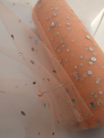 Фатин с кнопочкой. Цвет - персиковый. Ширина 15 см. Цена за 1 метр