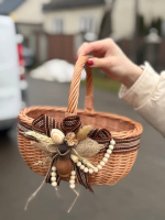 Кошик дитячий «Перлова» міні 26×20×12 см з декором в етностилі плетений з натуральної лози для Великодня, корзинка