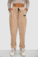 Спортивные штаны велюровые женские на флисе, цвет светло-бежевый, 238R58649-1