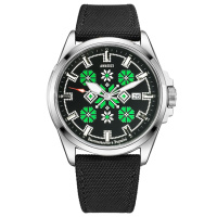 Чоловічий механічний годинник Awarder 040 Embroidery Silver-Green Black Automatic з сапфіровим склом 10ATM