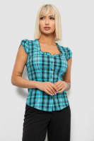 Блуза в клетку, цвет бирюзовый, 230R2502