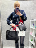 АКЦІЯ. Чорний - натуральний замш зі зміїним принтом —  комплект 2в1 сумка + клатч — на блискавці зі знімним ременем (2010-1)