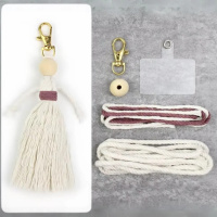 Набор макраме для рукоделия и плетения брелока «Куколка» для ключей и аксессуаров белый с бордовым