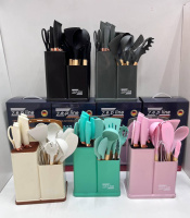 Набор ножей + кухонные принадлежности Zepline ZP-107 19 предметов (Розовый)