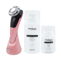 Набір Мікрострумовий RF Lifting Масажер для обличчя Skin Lifting 7.0 Pink + Струмопровідний гель + Порозвужувальна маска для обличчя MEDICA+ (Japan)