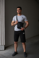 Комплект чоловічий Adidas: футболка сіра + шорти чорні + барсетка чорна (9978091663)