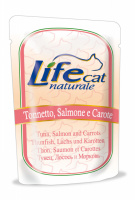 Консерва для кошек класса холистик LifeCat tuna with salmon and carrots 70g,ЛайфКет 70гр Тунец,лосось,морковь
