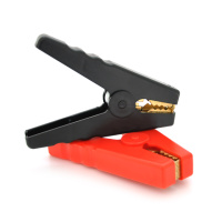 Набор аккумуляторных зажимов «крокодилы» черный + красный 500А 130мм (плотный резиновый, рифленный кожух), с медным покрытием, Пакет, Q2