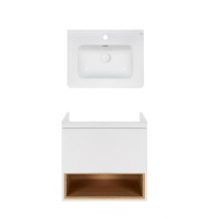 Комплект Qtap тумба підвісна Robin 600х580х437 мм White/Whitish oak + раковина урізна Albatross 9H QT71RO43993