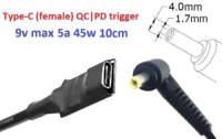 Переходник на 9v (max 5a, 45w) 4.0x1.7mm 8-10cm з USB Type-C (Female) Quick Charge Power Delivery QC|PD тригер (A class) 1 день гар.